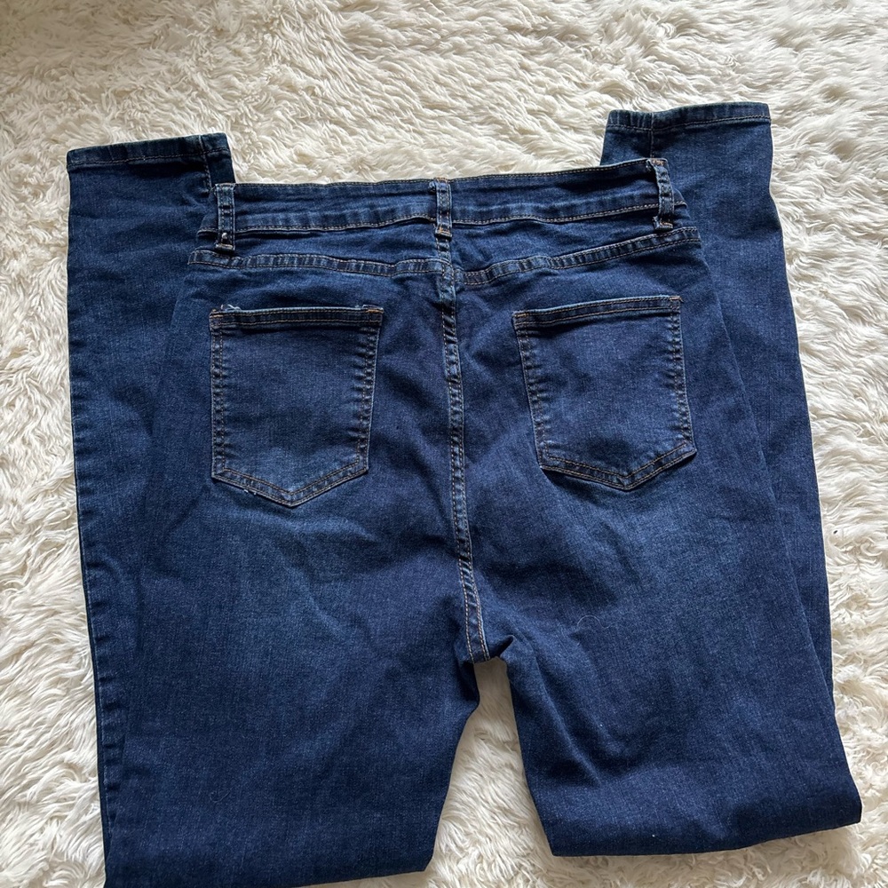 SHEIN Dark Blue Distressed Skinny Jeans With Chains - Picture 12 of 12